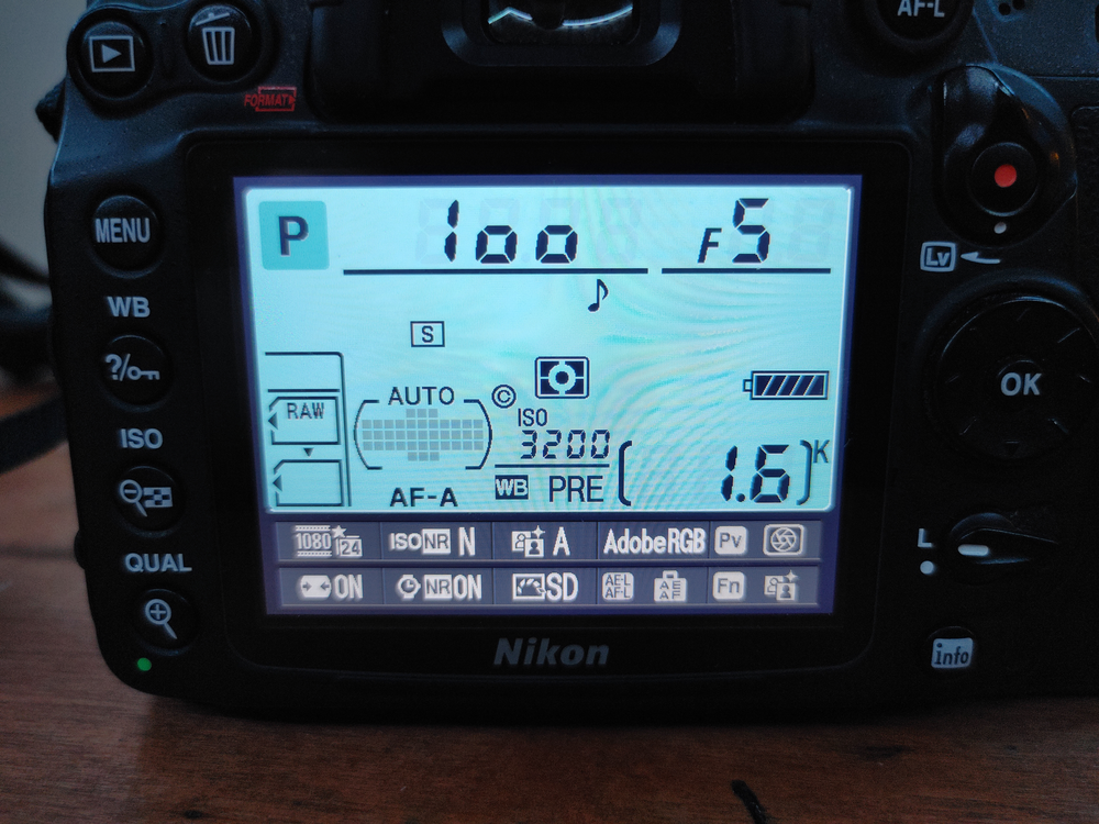 Screen of the D7000, currently showing the info display