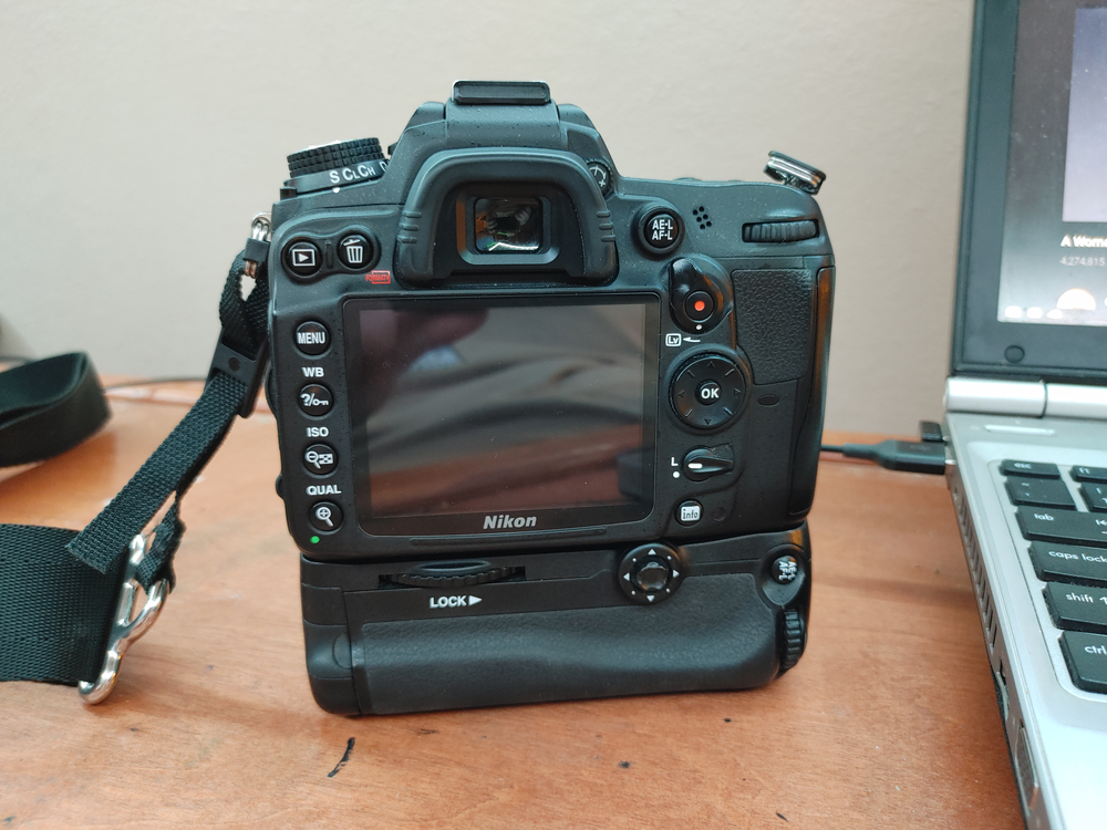Back view of D7000 with grip attached, which makes the entire thing look rather bulky